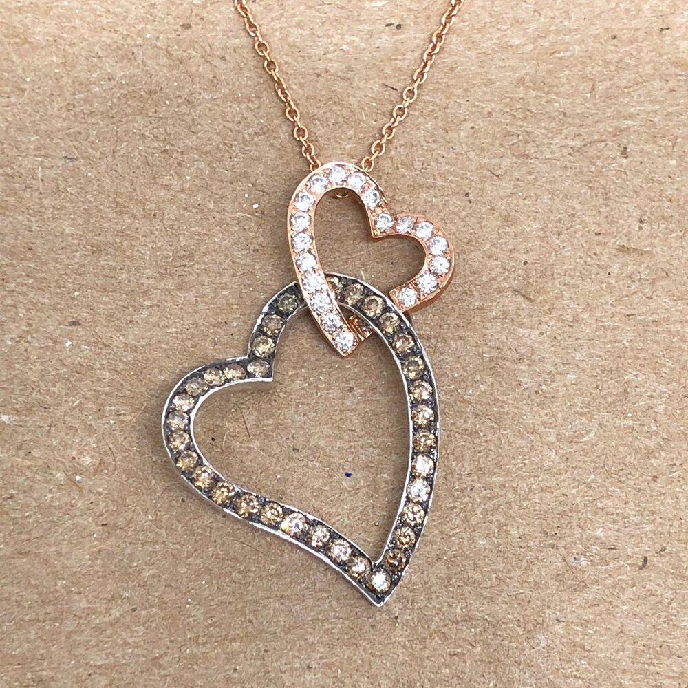 LeVian 14K Rose Gold Double Heart Chocolate Diamond 0.79ct Pendant Necklace